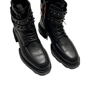 Christian Louboutin Black Studded Leather Boots- unisex beautiful moto boots.